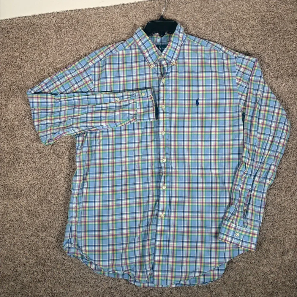 Polo Ralph Lauren Mens XL Classic‎ Fit Plaid Button Down Shirt Blue Multi Color